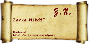 Zarka Niké névjegykártya